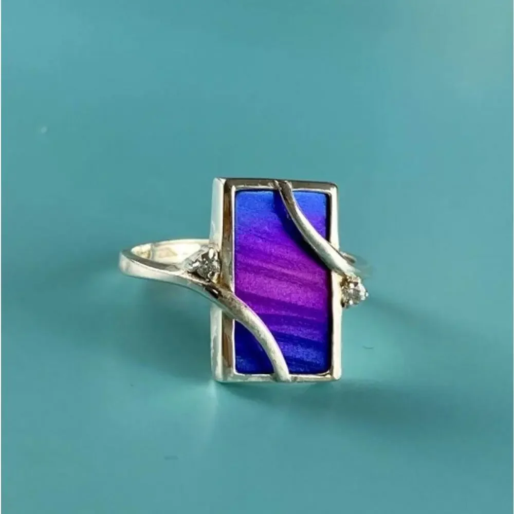 925 Sterling Silver Anodized Titanium & Quartz Ring Size 10.25
